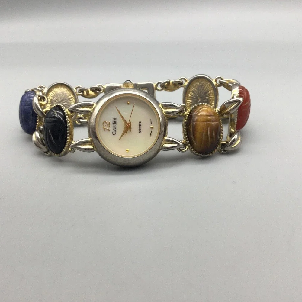 Cardini Womens Watch 21mm MOP Dial Multicolor Scarab Bracelet New Battery 6.75